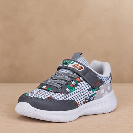 Oyun Temalı Gri Erkek Çocuk Spor Ayakkabı Cırt Cırtlı Günlük Kaliteli Şık Sneaker
