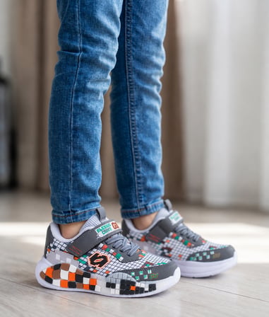 Oyun Temalı Gri Erkek Çocuk Spor Ayakkabı Cırt Cırtlı Günlük Kaliteli Şık Sneaker