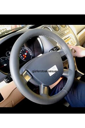 Ford Connect Uyumlu Deri Dikmeli Direksiyon Kılıfı Gri Deri-gri Ip 38×10.5cm A Plus