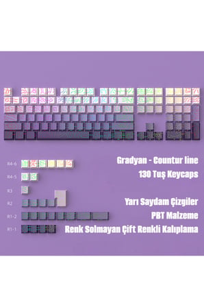 Contourline - Gradient Keycaps 130 Tuş İki Renkli Tam Set Çatlak Işıklı Tuş Takımı