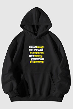 Cool No Doubt Baskılı Unisex Siyah Kanguru Cepli Kapüşonlu Sweatshirt Hoodie | L