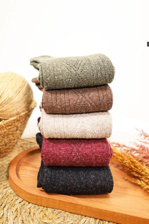 Kışlık (5 ÇİFT) Lambswool Kadınlar Için Termal Kutulu Dikişsiz Yün Çorap
