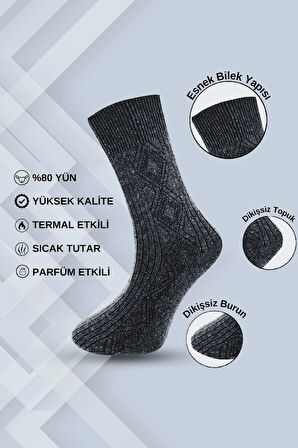 Kışlık Yün Çorap (5 ÇİFT ) Lambswool Özel Kuzu Yünlü Kadınlar Için Termal Özellikli