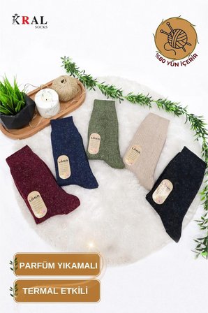Çorap (5 ÇİFT) Kışlık Yün Çorap Lambswool (ÖZEL KUZU YÜNLÜ) Kadınlar Için Termal Özellikli