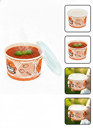 Karton Çorba Kasesi, 16 oz (473 ML ), Şeffaf Kapaklı, 25 Adet - Paket Servis İçin Sızdırmaz