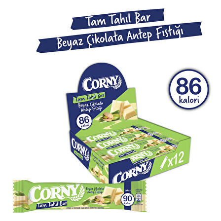 CORNY Tam Tahıl Bar Beyaz Çikolata Antep Fıstığı 20g x 12 Adet