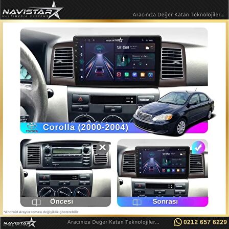 Toyota Corolla 2000-2004 Model 4GB + 64GB Android 13 Kablosuz Carplay Navigasyon Multimedya Sistemi 