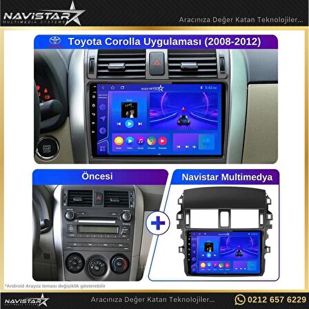 Toyota Corolla 2008-2012 Model 4GB + 64GB Android 13 Kablosuz Carplay Navigasyon Multimedya Sistemi 