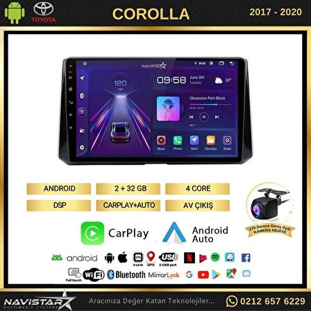 Toyota Corolla 2017-2020 Model 2+32GB Android 13 Kablosuz Carplay Navigasyon Multimedya Sistemi 