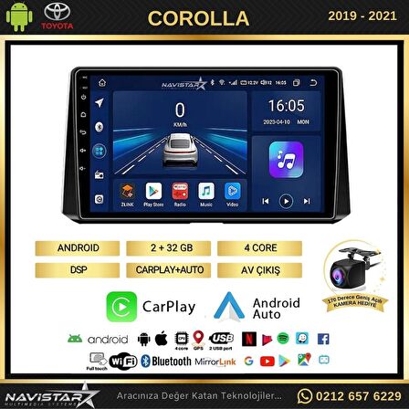 Toyota Corolla 2019-2021 Model 2+32GB Android 13 Kablosuz Carplay Navigasyon Multimedya Sistemi 