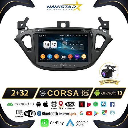 Opel CORSA 2017-2019 Model 2+32GB Android 13 Kablosuz Carplay Navigasyon Multimedya Sistemi 