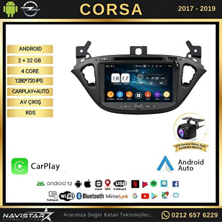 Opel CORSA 2017-2019 Model 2+32GB Android 13 Kablosuz Carplay Navigasyon Multimedya Sistemi 