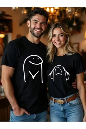 Sevgili Kombini Oversize Çift Tişört Unisex Couple Kombin Minimal Baskılı Matching Partner Set