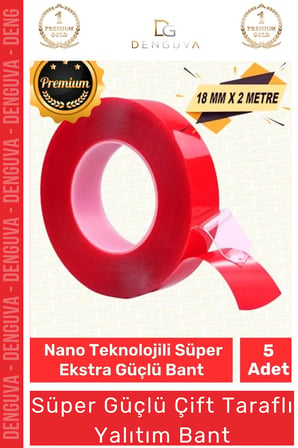 Deluxe Ekstra Güçlü Çok Amaçlı Çift Taraflı Tamir Cam Mekan Montaj 2mt Silikon Şeffaf Bant 5 Adet