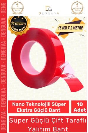 Deluxe Ekstra Güçlü Çok Amaçlı Çift Taraflı Tamir Cam Mekan Montaj 2mt Silikon Şeffaf Bant 10 Adet