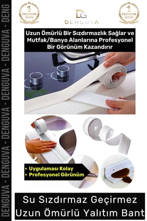 Premium Lavabo Küvet Pvc Su Geçirmez Sızdırmaz Dayanıklı Yağ Kenar Küf Önleyici 3.2m İzolasyon Bant