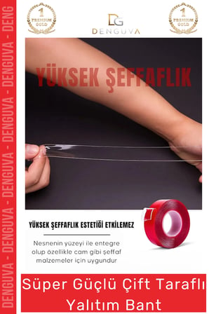 Premium Ekstra Güçlü Çok Amaçlı Çift Taraflı Tamir Cam Dış Mekan Montaj 2mt Silikon Şeffaf Bant
