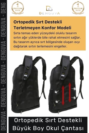 Büyük Boy Ortopedik & Terletmeyen Konfor Modeli Çok Gözlü Bölmeli Lise Ortaokul Okul Sırt Çantası