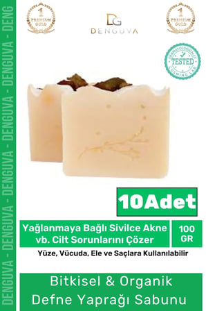  Doğal Defne Yaprağı Sabunu Organik Zeytinyağlı Defne Yapraklı Saç El Cilt Sabun 10'Lu Set