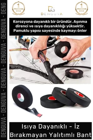 Premium Isıya Dayanıklı Aşınma Direnci Kalıntı Bırakmayan Alev Geciktirici 10mt Yalıtım Bant 5 Adet