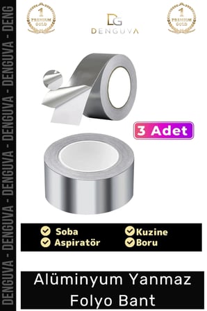 Özel Suya Sıcaklığa Dayanıklı Tamir Soba Boru Yama Alüminyum Yanmaz Folyo Bant 45mm - 5mt - 3 Adet