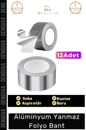 Suya Sıcaklığa Dayanıklı Tamir Soba Boru Yama Alüminyum Yanmaz Folyo Bant 45mm - 5mt - 12 Adet