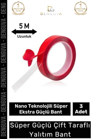 Premium Ekstra Güçlü Çok Amaçlı Çift Taraflı Tamir Dış Mekan Montaj 5mt Silikon Şeffaf Bant 3 Adet