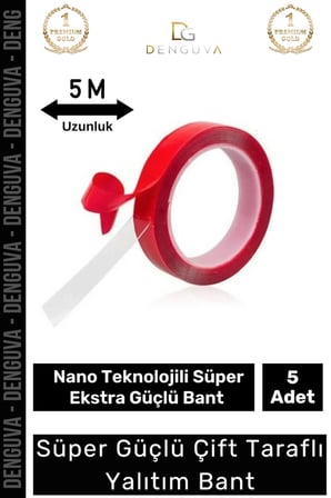 Premium Ekstra Güçlü Çok Amaçlı Çift Taraflı Tamir Dış Mekan Montaj 5mt Silikon Şeffaf Bant 5 Adet