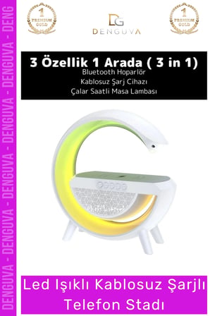 Kablosuz Şarj Led Işıklı Bluetooth Hoparlör Radyolu Müzik Çalar Saatli Telefon Standı 3in1 Speaker