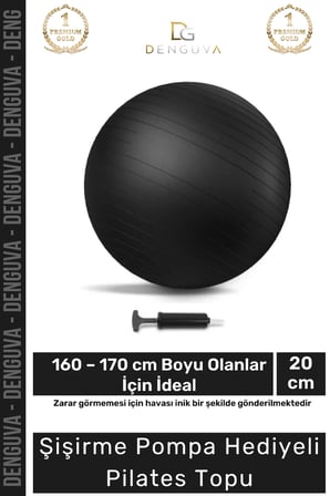 i Dayanıklı Mini Gymball 20cm Siyah Pilates Topu Şişirme Pompa