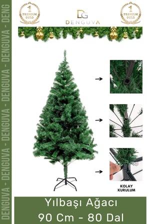 Premium Kutu Süsleme Seti Yılbaşı Çam Ağacı Renkli Işığı Yeni Yıl Süsleri Noel Paketi 90 Cm 80 Dal