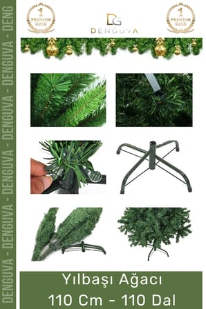 Premium Kutu Süsleme Seti Yılbaşı Çam Ağacı Renkli Işığı Yeni Yıl Süsleri Noel Paketi 110 Cm 110 Dal