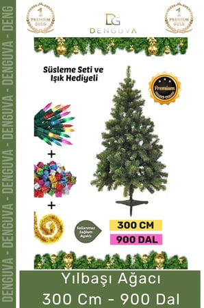 Premium Kutu Süsleme Seti Yılbaşı Çam Ağacı Renkli Işığı Yeni Yıl Süsleri Noel Paketi 300 Cm 900 Dal