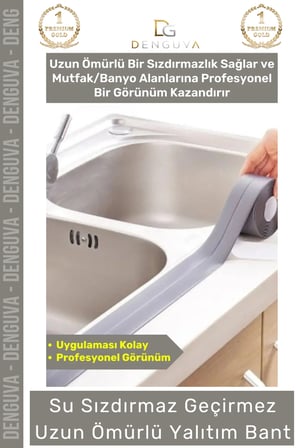 Premium Su Geçirmez Sızdırmaz Dayanıklı Pvc Yağ Kenar Küf Önleyici 3.2m Gri İzolasyon Bant 5 Adet