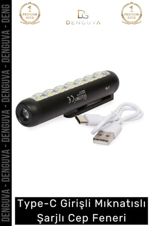 Premium Seri 4 Modlu 70 Metre Mesafeli 1200 mAh Type-C Girişli Mıknatıslı Şarjlı Cep Feneri