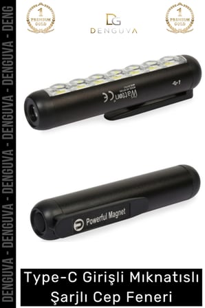 Premium Seri 4 Modlu 70 Metre Mesafeli 1200 mAh Type-C Girişli Mıknatıslı Şarjlı Cep Feneri