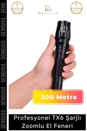 Profesyonel 300 Metre Menzilli 5 Modlu Selektörlü Kızaklı Av Kamp Ev Tx6 Şarjlı Zoomlu El Feneri