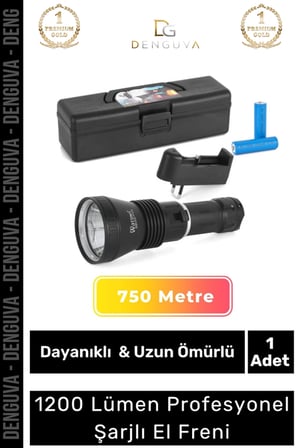 Premium Seri 750 Metre Menzilli Ultra Yüksek Aydınlatma 1200 Lümen Profesyonel Şarjlı El Feneri