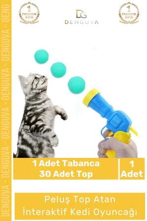 Premium Seri Evcil Hayvan Tabancalı Hareketli 30 Peluş Toplu Top Atan İnteraktif Kedi Oyuncağı Seti