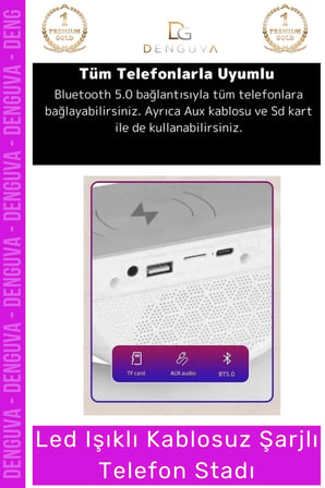Kablosuz Şarj Led Işıklı Bluetooth Hoparlör Radyolu Müzik Çalar Saatli Telefon Standı 3in1 Speaker
