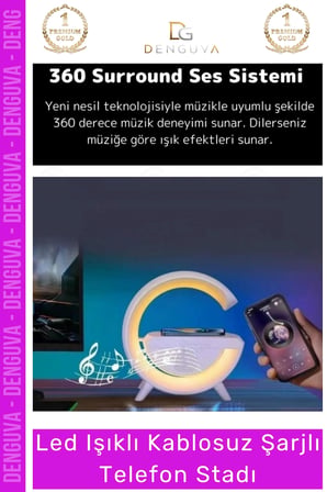 Kablosuz Şarj Led Işıklı Bluetooth Hoparlör Radyolu Müzik Çalar Saatli Telefon Standı 3in1 Speaker
