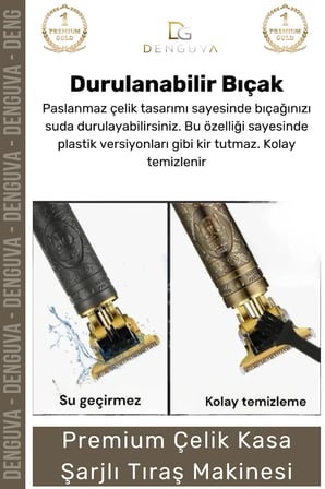 Premium Çelik Kasa Profesyonel Şarjlı Saç Sakal Ense Çizim Lazer Öncesi Tüm Vücut Tıraş Makinesi