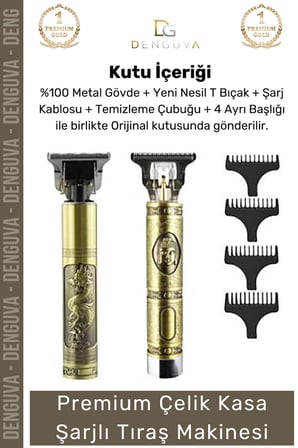 Premium Çelik Kasa Profesyonel Şarjlı Saç Sakal Ense Çizim Lazer Öncesi Tüm Vücut Tıraş Makinesi