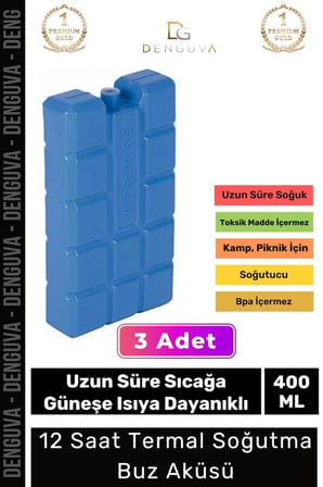Premium Uzun Süre Sıcağa Güneşe Isıya Dayanıklı 12 Saat Termal Soğutma Buz Aküsü Kasedi 3'lü