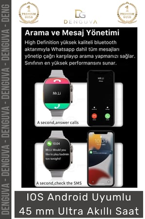 Watch 8 Ultra Series Ios Android Uyumlu Spor Sağlık Sensörlü 45mm Ultra Akıllı Saat