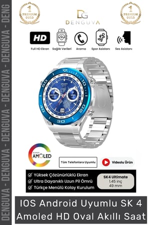 Yeni Nesil SK4 Ultimate Amoled HD Oval Ekran Spor Sağlık Sensörlü IOS Android Uyumlu Akıllı Saat