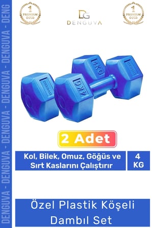 Özel Plastik Köşeli Spor Egzersiz Vücut Kas Geliştirme Fitness Ağırlık Mavi 4 Kg Dambıl Set - 2 Adet