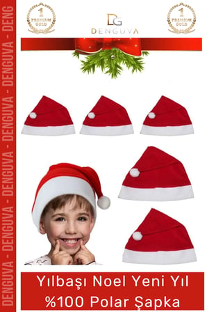 Özel Üretim Yıkanabilir Ucu Ponponlu Çocuk Yetişkin Yılbaşı Noel Baba %100 Polar Şapka 2 Adet