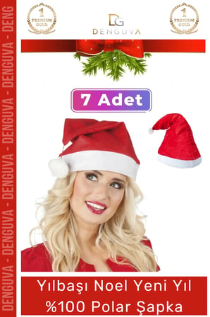 Özel Üretim Yıkanabilir Ucu Ponponlu Çocuk Yetişkin Yılbaşı Noel Baba %100 Polar Şapka 7 Adet