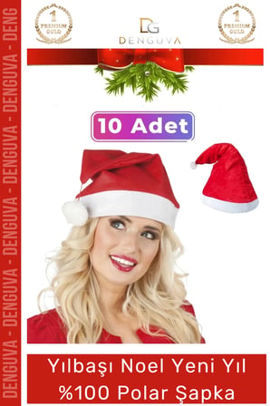 Özel Üretim Yıkanabilir Ucu Ponponlu Çocuk Yetişkin Yılbaşı Noel Baba %100 Polar Şapka 10 Adet